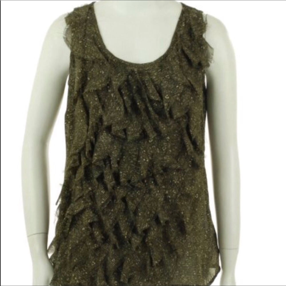 NWOT MICHAEL KORS GREEN AND WHITE RUFFLE SHIRT